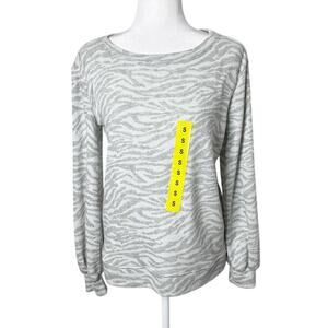 Ellen Tracy Women's Zebra Sweater S Gray & White Soft Knit Jacquard Long Sleeve